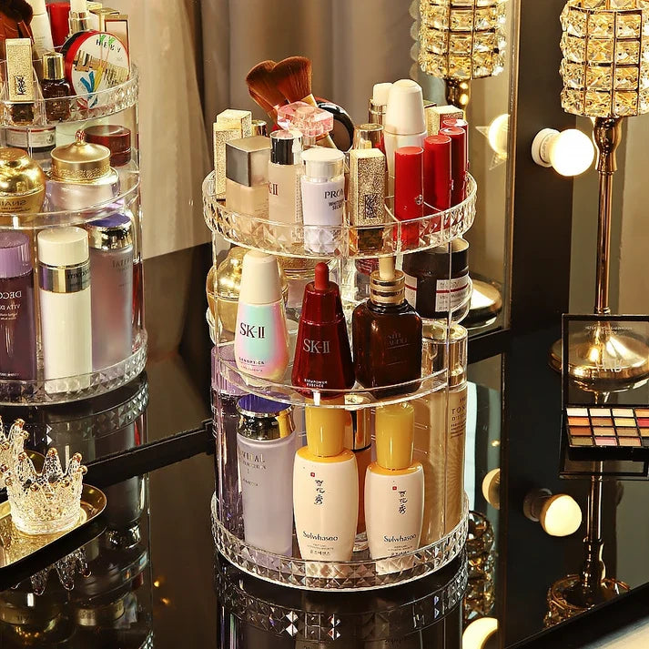 360° Rotating Cosmetic Makeup Organizer | Large Capacity Skincare & Makeup Storage